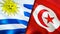 Uruguay and Tunisia flags. 3D Waving flag design. Uruguay Tunisia flag, picture, wallpaper. Uruguay vs Tunisia image,3D rendering