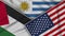Uruguay United States of America Palestine Flags Together Fabric Texture Illustration