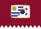 Uruguay vs South Korea, group stage icon of football competition on burgundy background