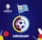 Uruguay wave flag on pole and soccer ball. South America Football 2021 Argentina Colombia vector illustration. Tournament pattern