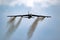 US Air Force Boeing B-52 Stratofortress bomber aircraft performing a low-pass at the Sanice Sunset Airshow. Belgium - September 13