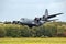 US Air Force Lockheed C-130H Hercules transport plane from 94th Airlift Wing landing on Eindhoven airbase. The Netherlands -