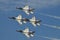 US Air Force Thunderbird fighter jets performing aerial maneuvers during an air show in Atlanta, GA