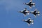 US Air Force Thunderbird fighter jets performing aerial maneuvers during an air show in Atlanta, GA