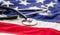 US of America health. Medical stethoscope on a USA flag, closeup view