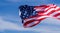 US American flag on blue sky background. For USA Memorial day, Veterans day, Labor day, or 4th of July celebration. Top view, copy