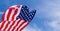 US American flag on blue sky background. For USA Memorial day, Veterans day, Labor day, or 4th of July celebration. Top view, copy