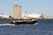 US Army Corps of Engineers Survey Vessel MORITZ passing Kill Van Kull strait westward on background of Bayonne, NJ