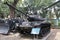 US Army Flame Thrower and M41 battle tank on display at Vietnamese museum