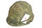 US Army helmet Vietnam war period with camouflage cover and ammo belt and amulet ace of hearts playing card