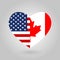 US and Canada flags icon in the heart shape. American and Canadian friendship symbol. Vector illustration.