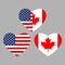 US and Canada flags icon in the heart shape. American and Canadian friendship symbol. Vector illustration.