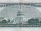 US Capitol on 50 dollars banknote back side closeup macro fragment. United states fifty dollars money bill