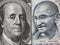 US dollar bill and India rupee banknote macro, Indian and USA ec