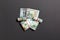 US Dollar bills bundles stack. one hundred dollar bills with stack of money in the middle. Top view of business concept on