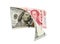 US dollar and China Yuan banknote on white background. Its is symbol for tariff trade war crisis between United States of America