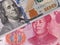 US dollar and chinese yuan banknotes, currency exchange, money c