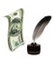 US Dollar, inkwell, feather. Writing & money