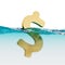 US Dollar Sign Split Level Open Water 3d Illustration