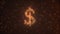 US dollar symbol $ made from rotating glittering golden coins on dark background.