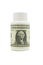 US dollar on white plastic medicine bottle