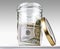 US dollars bank notes in a glass opened jar