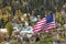 US Flag flies over small town Ouray, Colorado