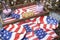 US flag tray with sweets. Top view.  independence Day.