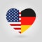 US and Germany flags icon in the heart shape. American and German friendship symbol. Vector illustration.