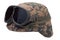 Us marines kevlar helmet with camouflage cover and protective goggles