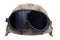 Us marines kevlar helmet with desert camouflage cover and protective goggles