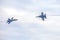 US Navy Blue Angels Hornet Fighter Jets Crossing Each Other`s Path During An Air Show