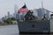 US Navy Ticonderoga-class cruisers USS San Jacinto docked in Brooklyn Cruise Terminal during Fleet Week 2017 in New York.