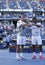 US Open 2013 men doubles champions Radek Stepanek from Czech Republic and Leander Paes from India during trophy presentation