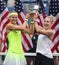 US Open 2016 women doubles champions Lucie Safarova (L) of Czech Republic and Bethanie Mattek-Sands of United States