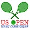 US open with tennis racket and tennis ball