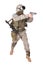 US soldier with hand gun on white background