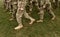 US soldiers legs in green camouflage military uniform. US troops