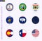 US state circle flag with shadow, collection of nine round flag. Vector flags of 9 US state