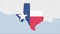 US State Texas map highlighted in Texas flag colors and pin of country capital Austin