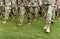 US troops. Soldiers marching on green grass. US Army