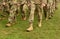 US troops. Soldiers marching on green grass. US Army