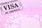 US visa stamp immigration document passport page, copy space