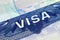 US Visa sticker in a passport. Allows you to enter the United States of America. Business