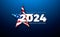 USA 2024 Presidential Election Banner Illustration with American Flag in Star Symbol and Text Label on Blue Background