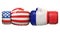 USA against French boxing glove, America vs. France international conflict or rivalry 3d rendering