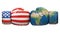 USA against the World boxing glove, America vs. World international conflict or rivalry 3d rendering