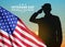USA army soldier saluting on a background of sunset. Veterans Day, Memorial Day, Independence Day background.