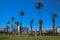 USA California Los Angeles Santa Monica District May 13, 2023 palm trees and buildings on the ocean