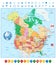 USA and Canada large detailed political map and colorful map pointers